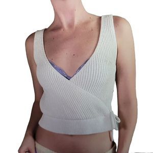 Vince Ribbed V-Neck Sleeveless Crop Faux Wrap Top Size Small